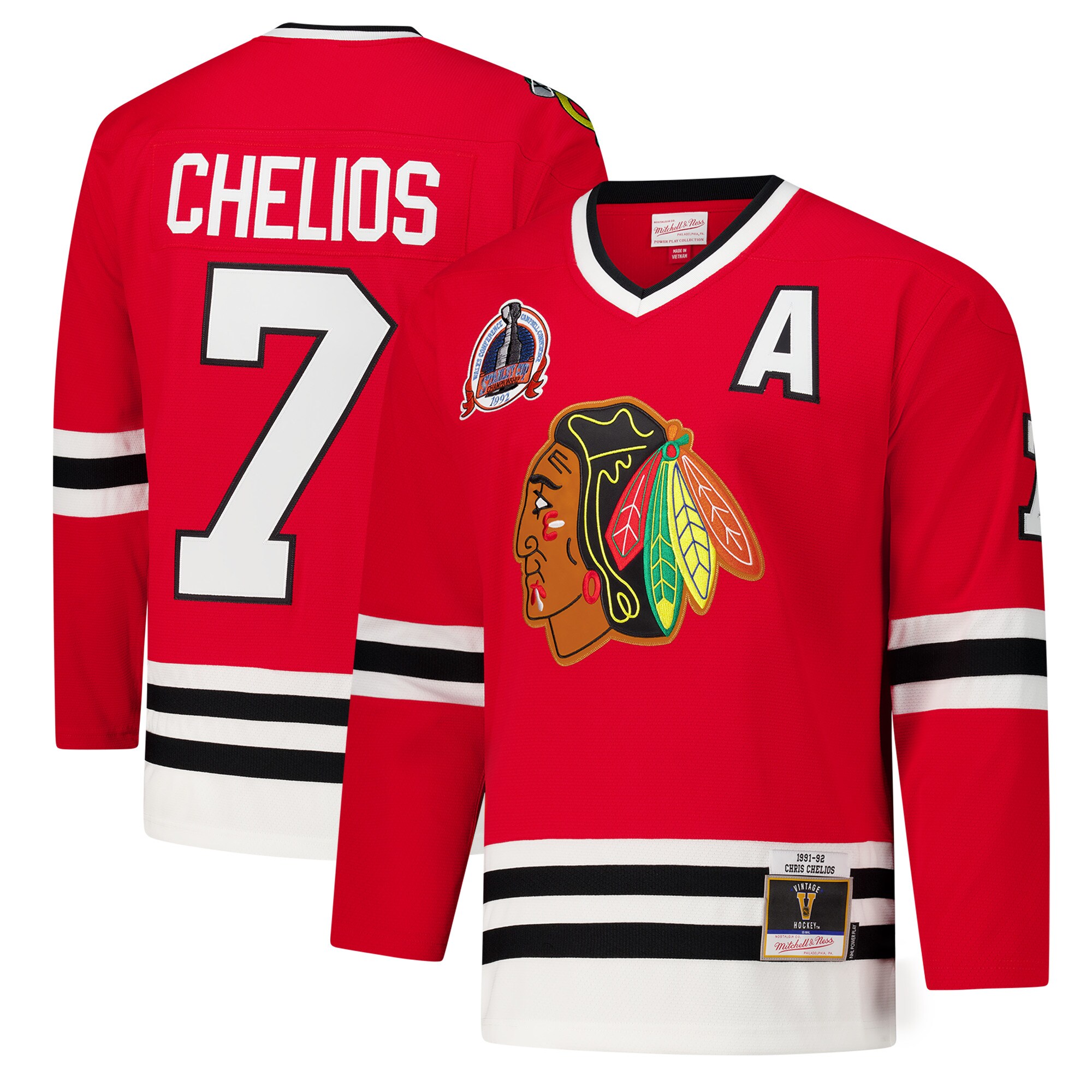 Chicago Blackhawks Chris Chelios Red 1991-92 Power Play NHL Jersey Men's