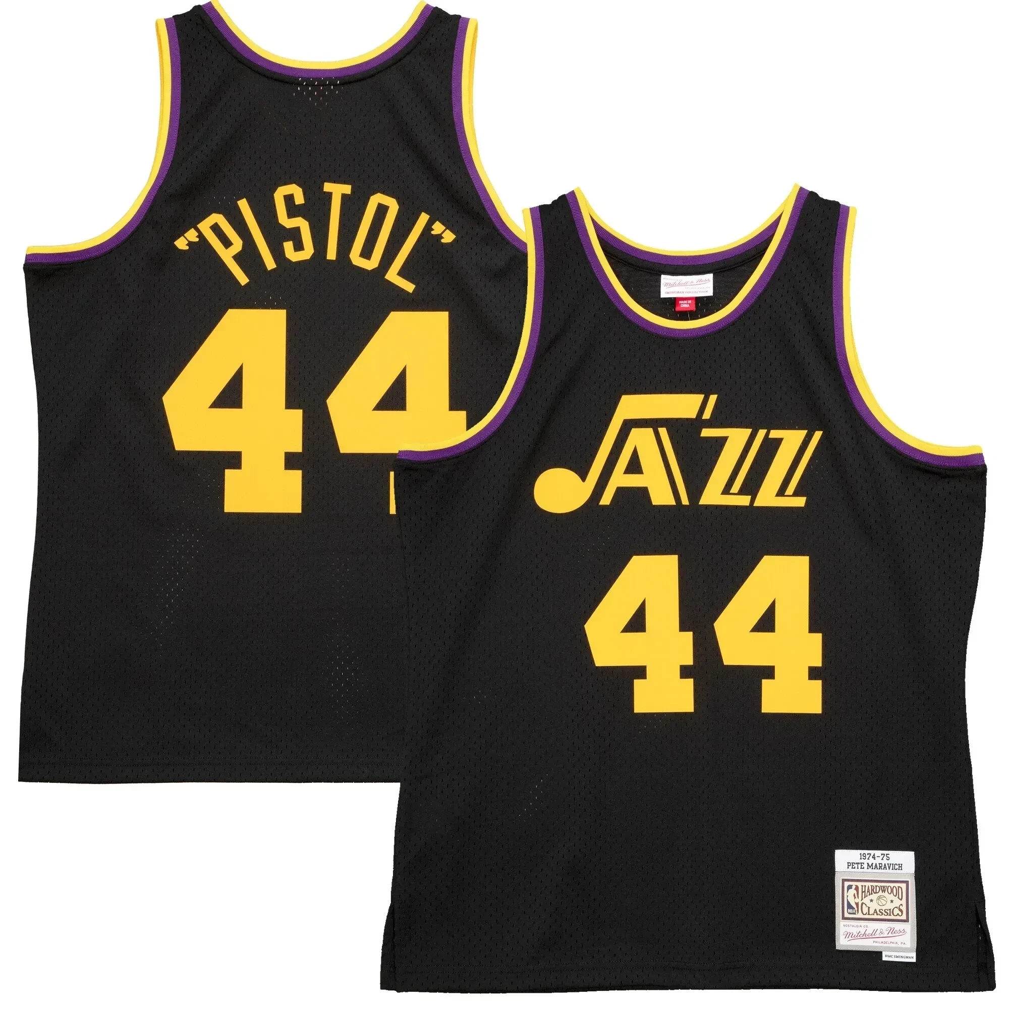 Pete Maravich New Orleans Jazz Mitchell Ness 1974-75 Hardwood Classics Reload 2.0 Swingman Black NBA Jersey Men's
