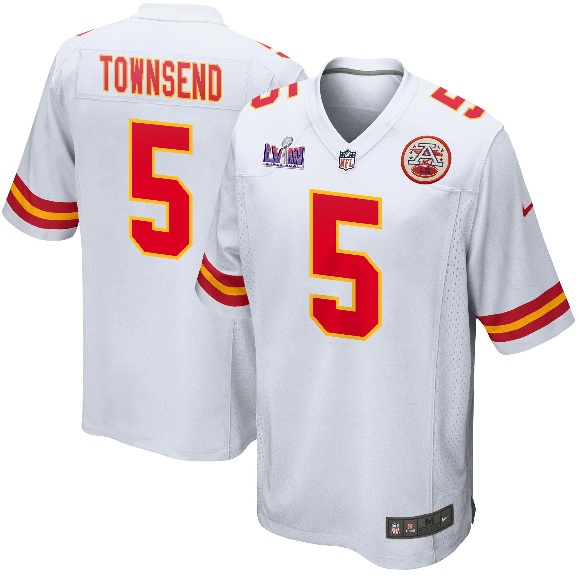 Tommy Townsend 5 Kansas City Chiefs Super Bowl LVIII Patch Game White NFL Jersey Men's