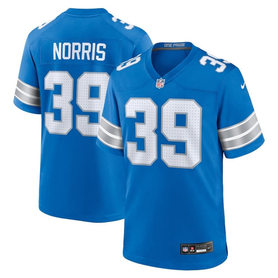 Morice Norris 39 Detroit Lions Game Blue NFL Jersey Men's