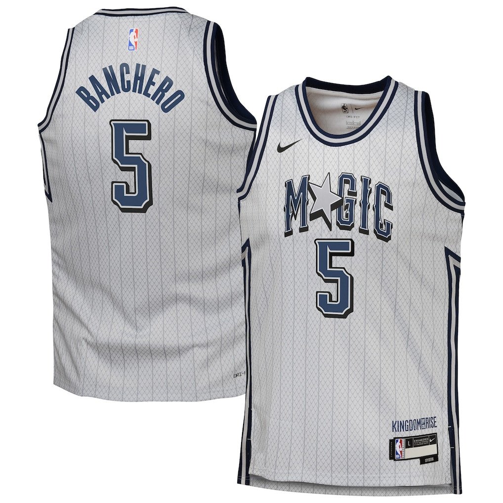 Paolo Banchero 5 Orlando Magicc 2024/25 Swingman Playe City Edition Silver NBA Jersey Youth