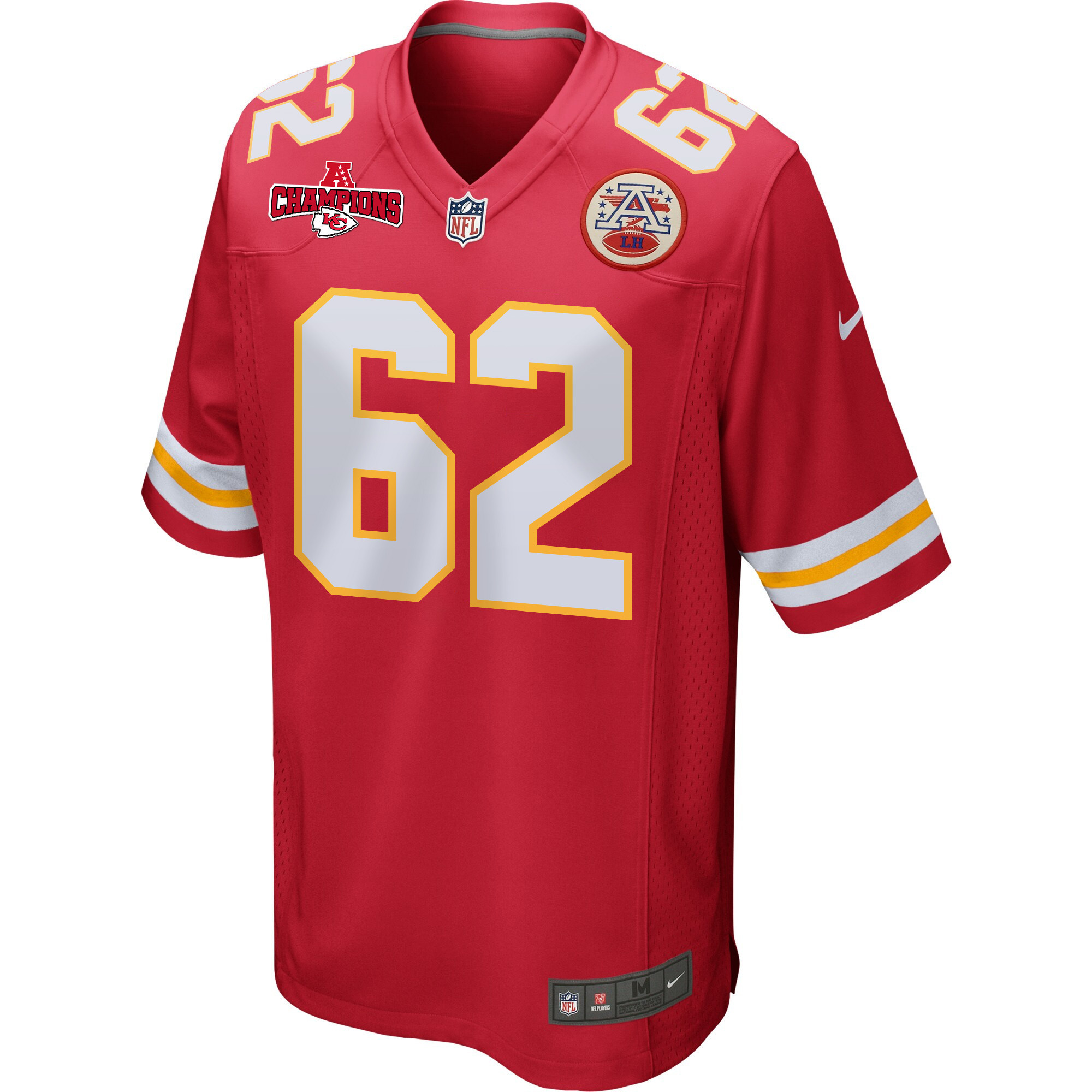 Joe Thuney 62 Kansas City Chiefs AFC Champions Patch Game Red NFL Jersey Men's