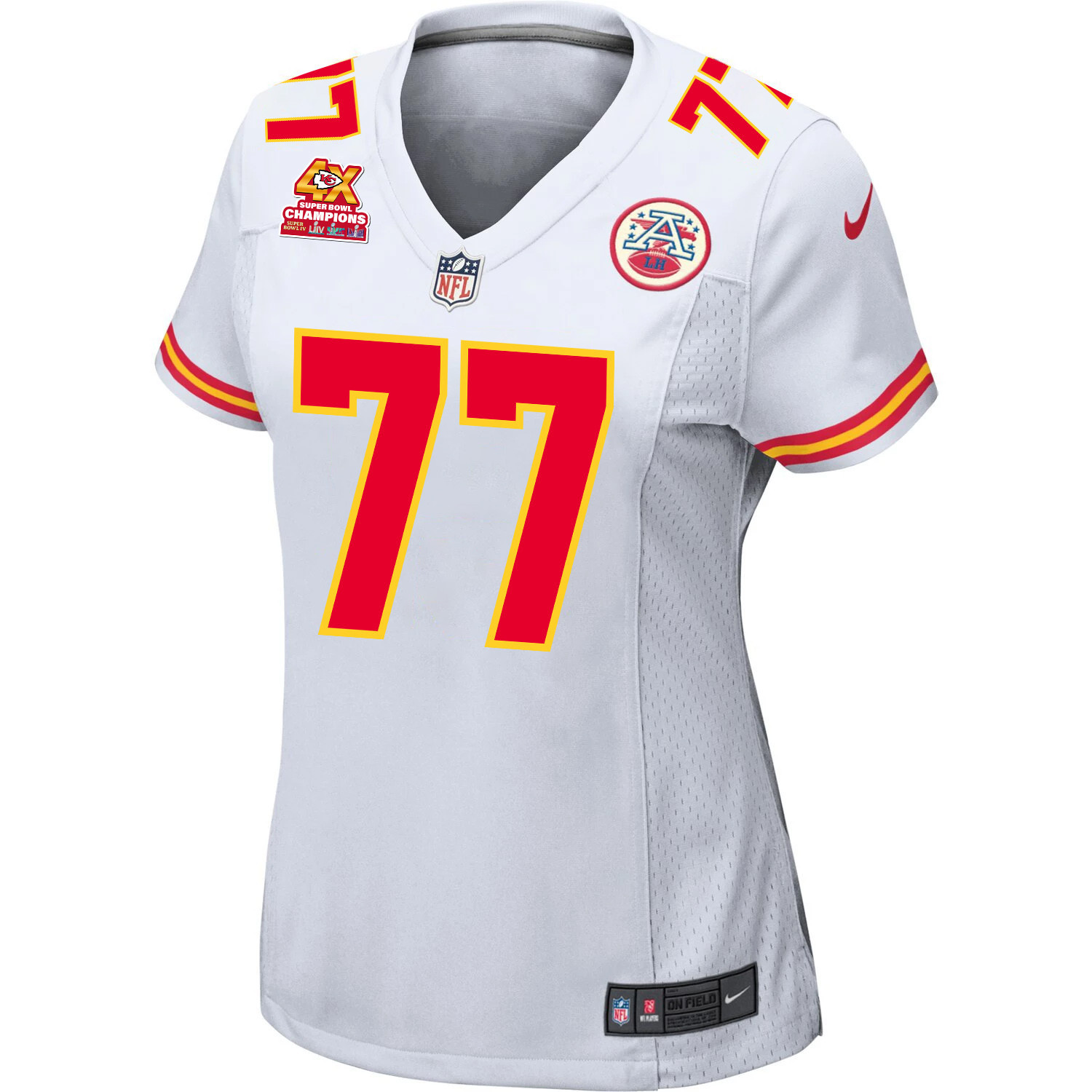 Lucas Niang 77 Kansas City Chiefs Super Bowl LVIII Champions 4X Game White NFL Jersey Women's
