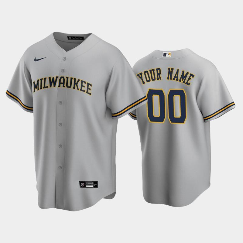 Milwaukee Brewers 00 Custom Road Gray MLB Jersey Men's