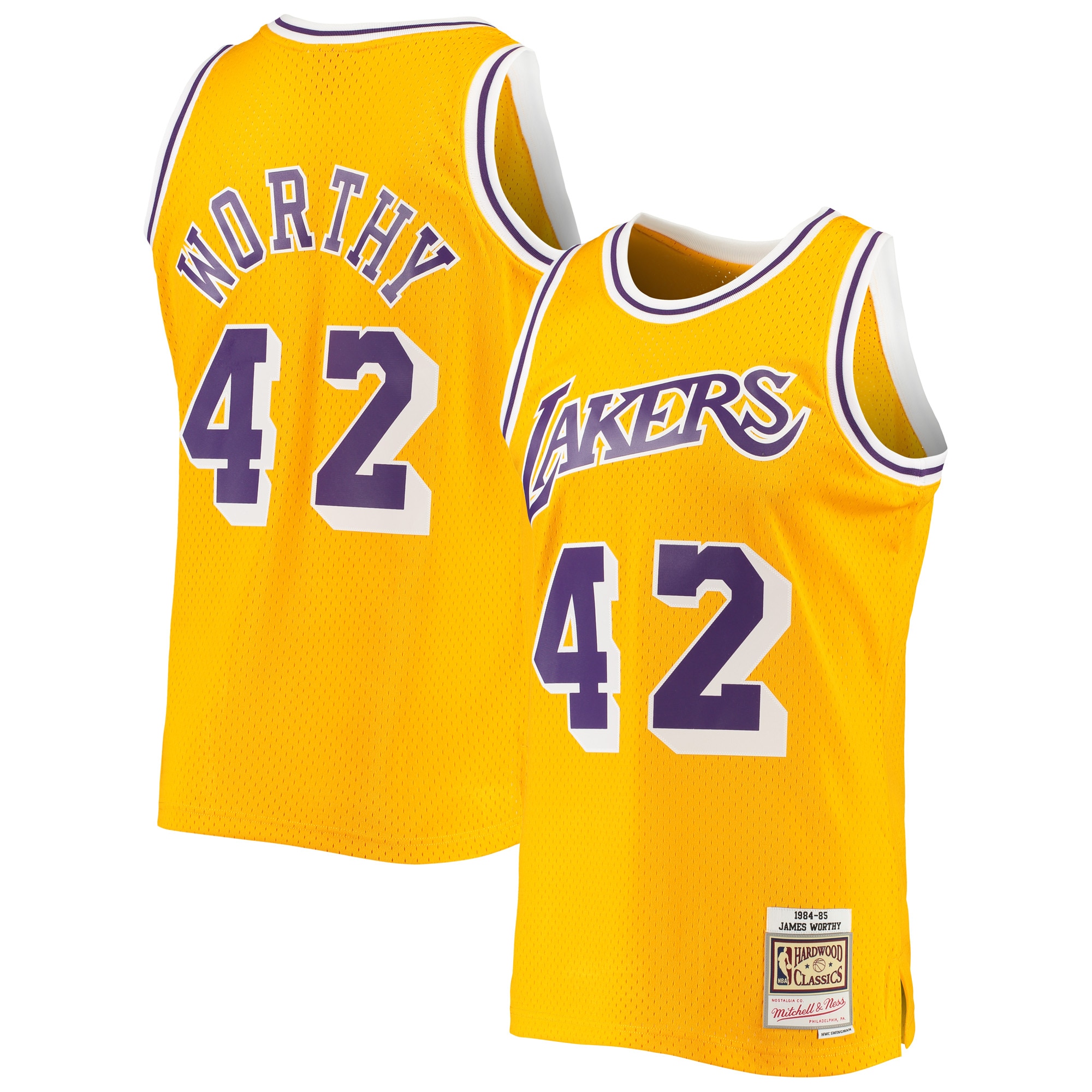 Mitchell Ness James Worthy Gold Los Angeles Lakers 1984-85 Hardwood Classics Swingman NBA Jersey Men's