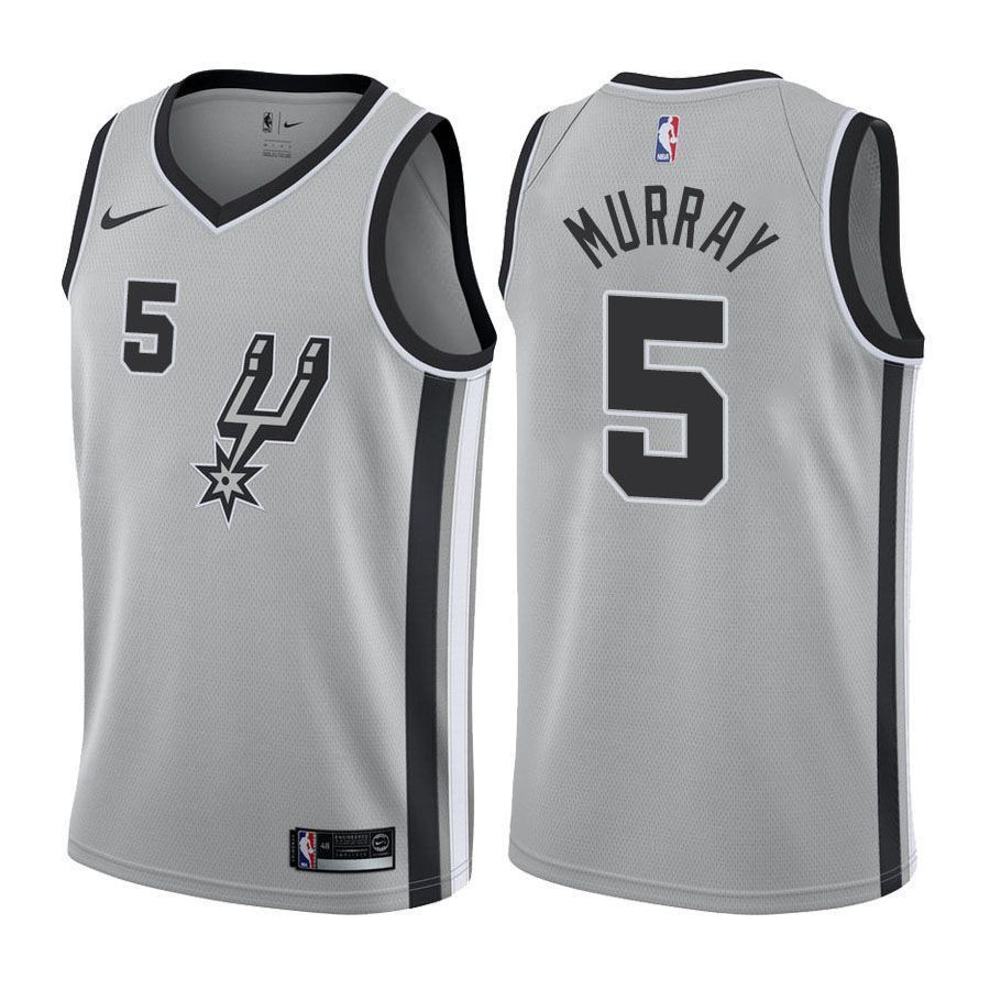 San Antonio Spurs Dejounte Murray 5 Statet Silver NBA Jersey Men's