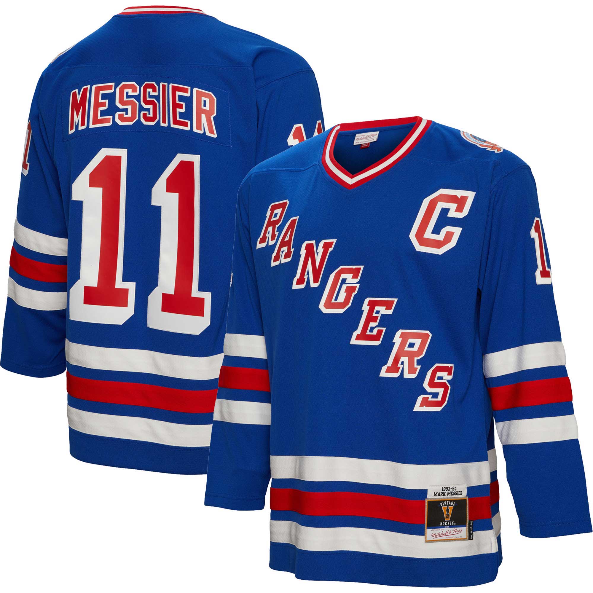 New York Rangers Mark Messier Mitchell Ness Blue Big Tall 1993 Captain Patch Blue Line Player NHL Jersey Men's