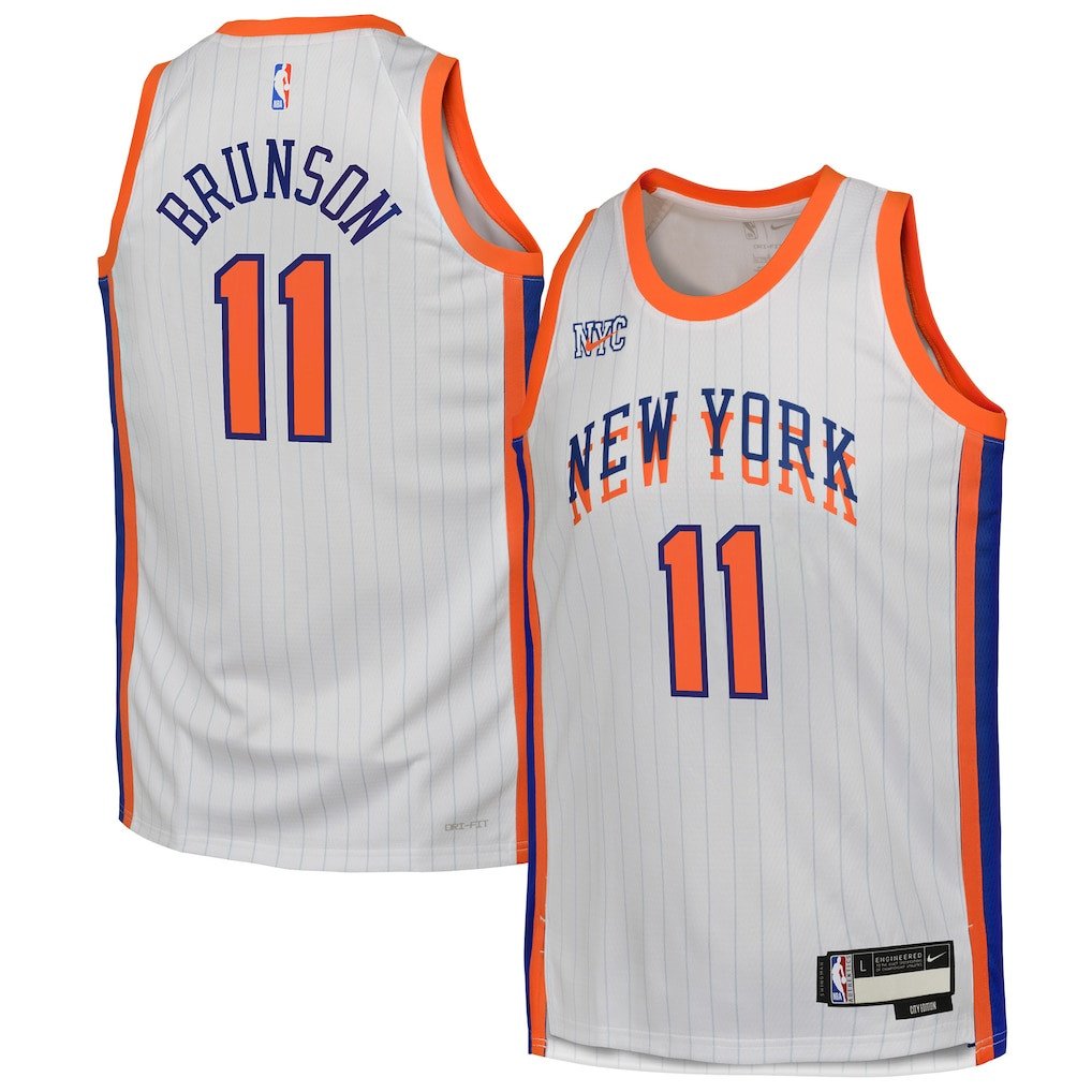 Jalen Brunson 11 New York Knicks 2024/25 Swingman Playe City Editio White NBA Jersey Youth