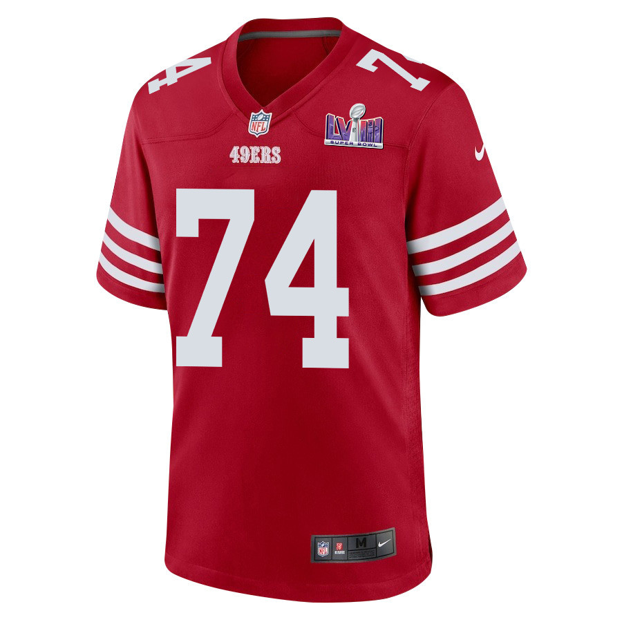 Spencer Burford 74 San Francisco 49ers Super Bowl LVIII Patch Game Scarlet NFL Jersey Men's