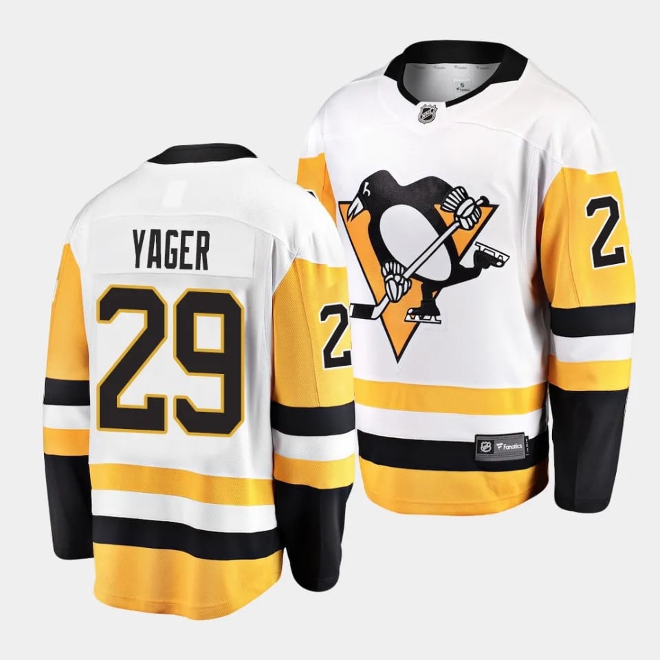 Brayden Yager #29 Pittsburgh Penguins 2023 Draft Away White/Yellow NHL Jersey Men's