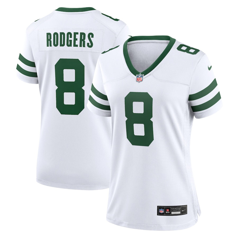 Aaron Rodgers 8 New York Jets Game Legacy White NFL Jersey Women's