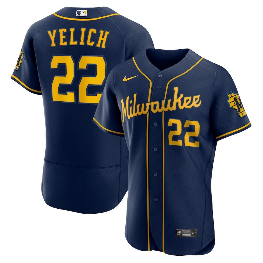 Christian Yelich 22 Milwaukee Brewers Alternate Player Elite Navy MLB Jersey Men's