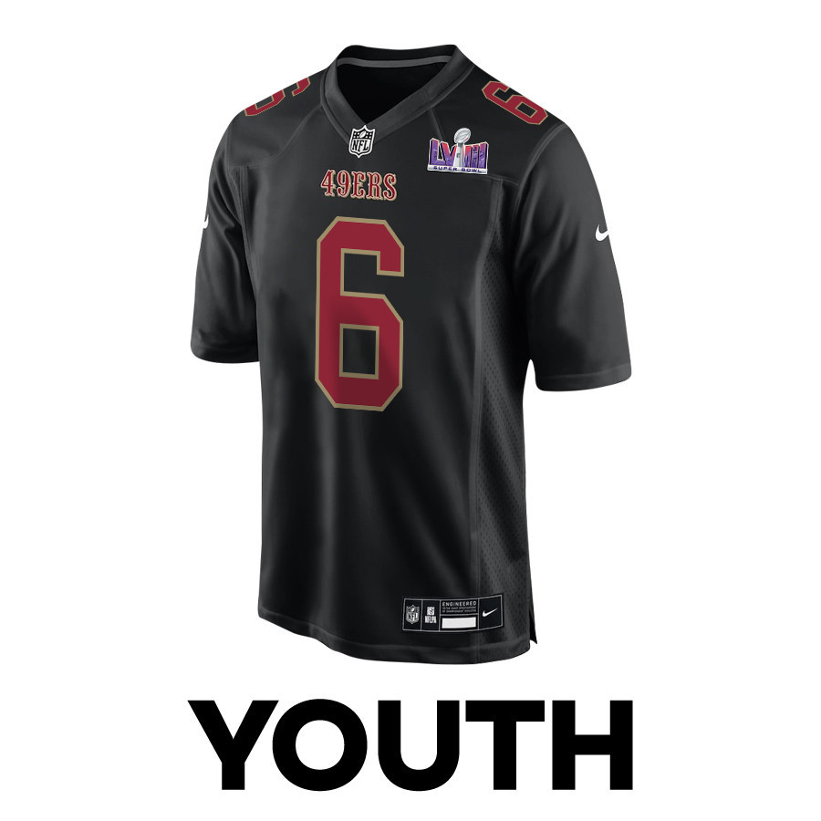 Danny Gray 6 San Francisco 49ers Super Bowl LVIII Patch Fashion Game Carbon Black NFL Jersey Youth