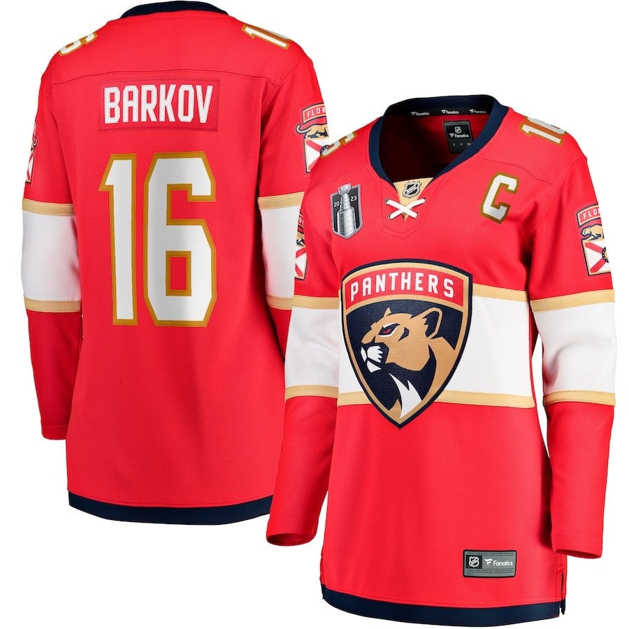 Aleksander Barkov 16 Florida Panthers 2023 Stanley Cup Final Home Breakaway Player Red NHL Jersey Women's
