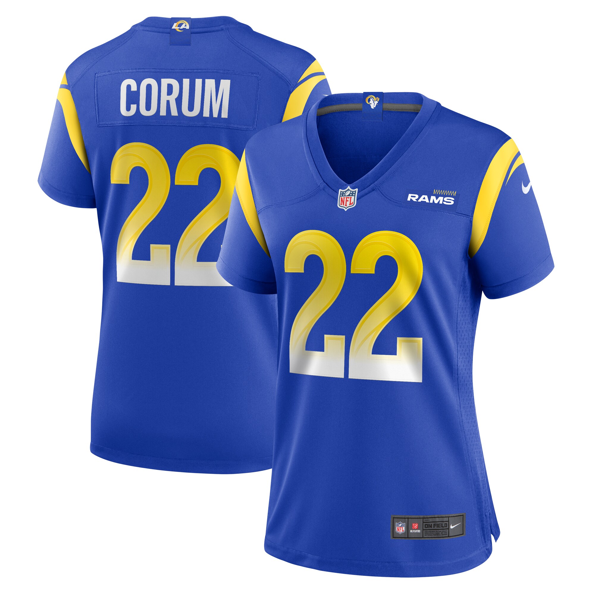 Los Angeles Rams Blake Corum Royal Game NFL Jersey Women's