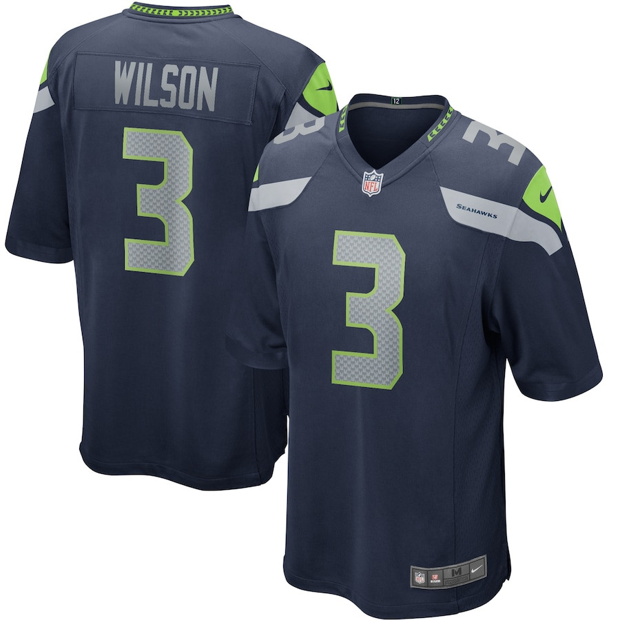 Russell Wilson 3 Seattle Seahawks Game College Navy NFL Jersey Men's