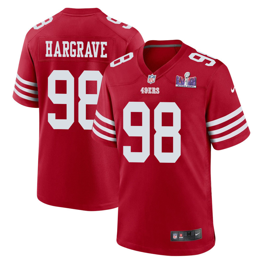 Javon Hargrave 98 San Francisco 49ers Super Bowl LVIII Patch Game Scarlet NFL Jersey Men's