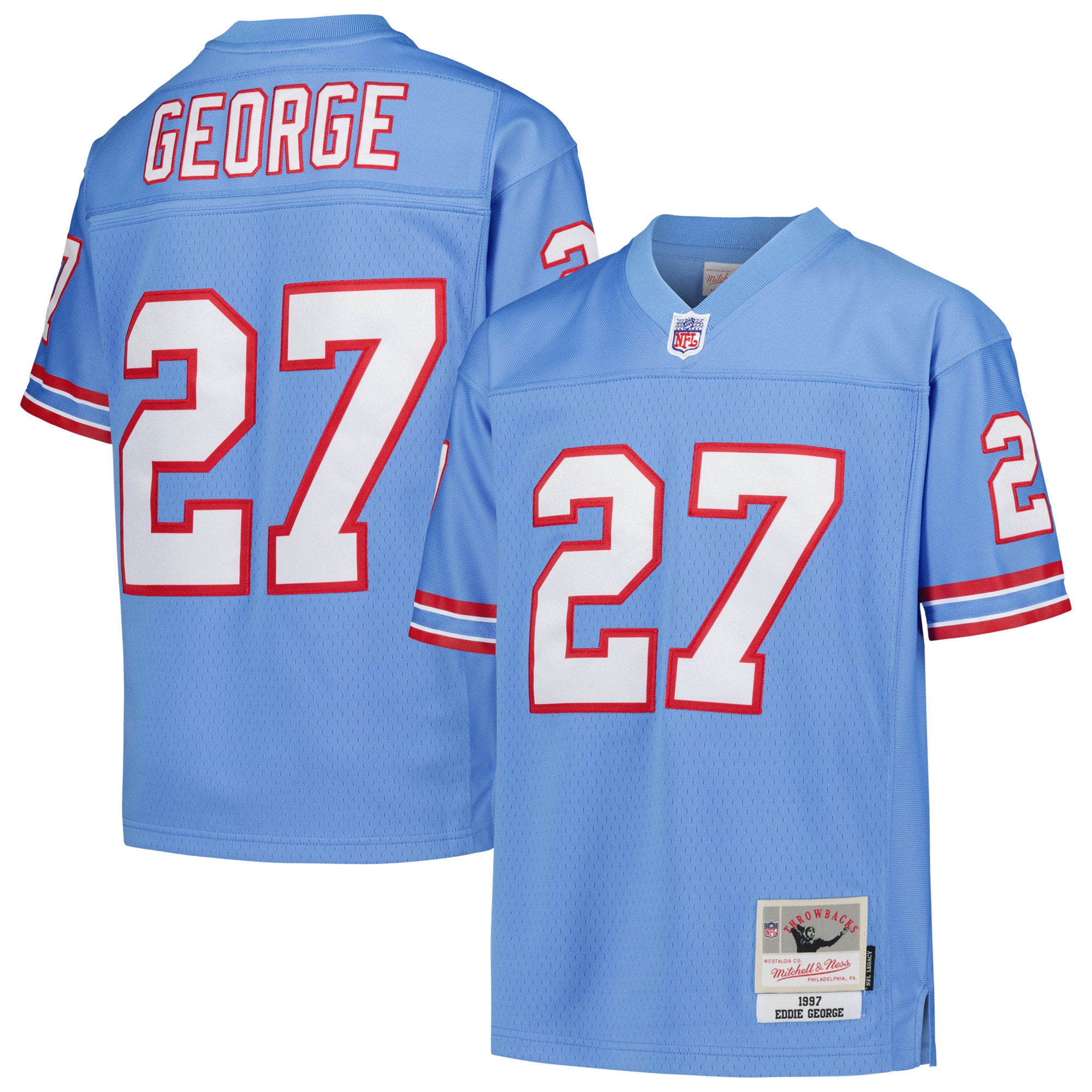 Houston Oilers Eddie George Mitchell Ness Light Blue Gridiron Classics 1997 Retired Player Legacy NFL Jersey Youth