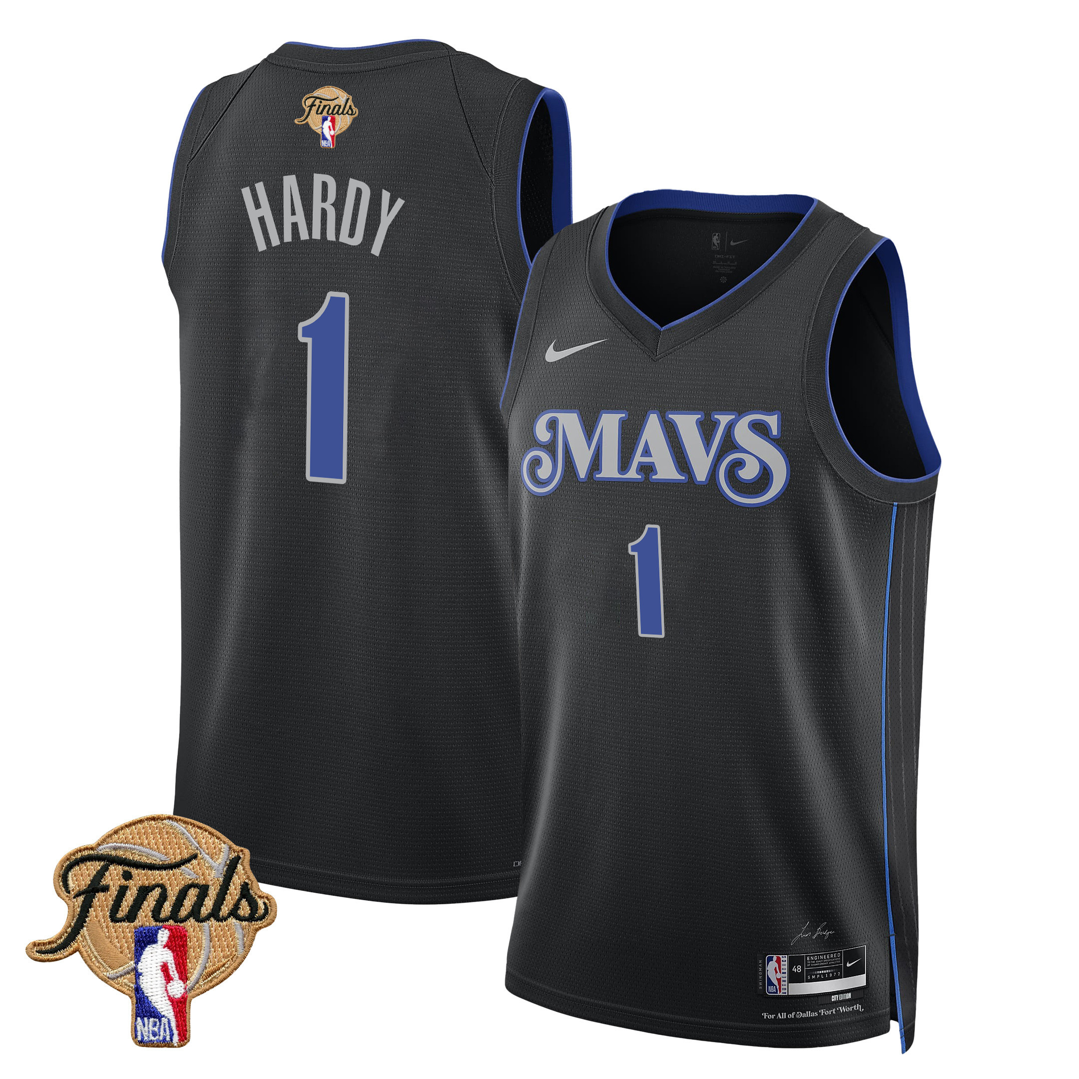 Jaden Hardy 1 Dallas Mavericks 2024 FINALS PATCH Swingman City Edition Black NBA Jersey Men's