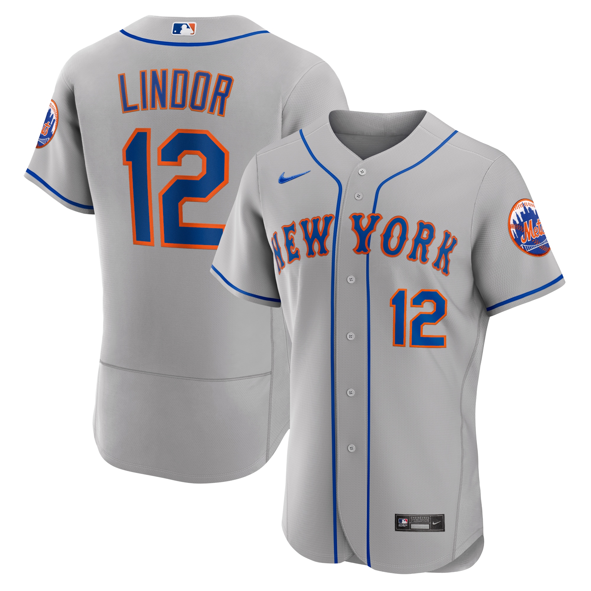 New York Mets Francisco Lindor Gray Road Player MLB Jersey Men's