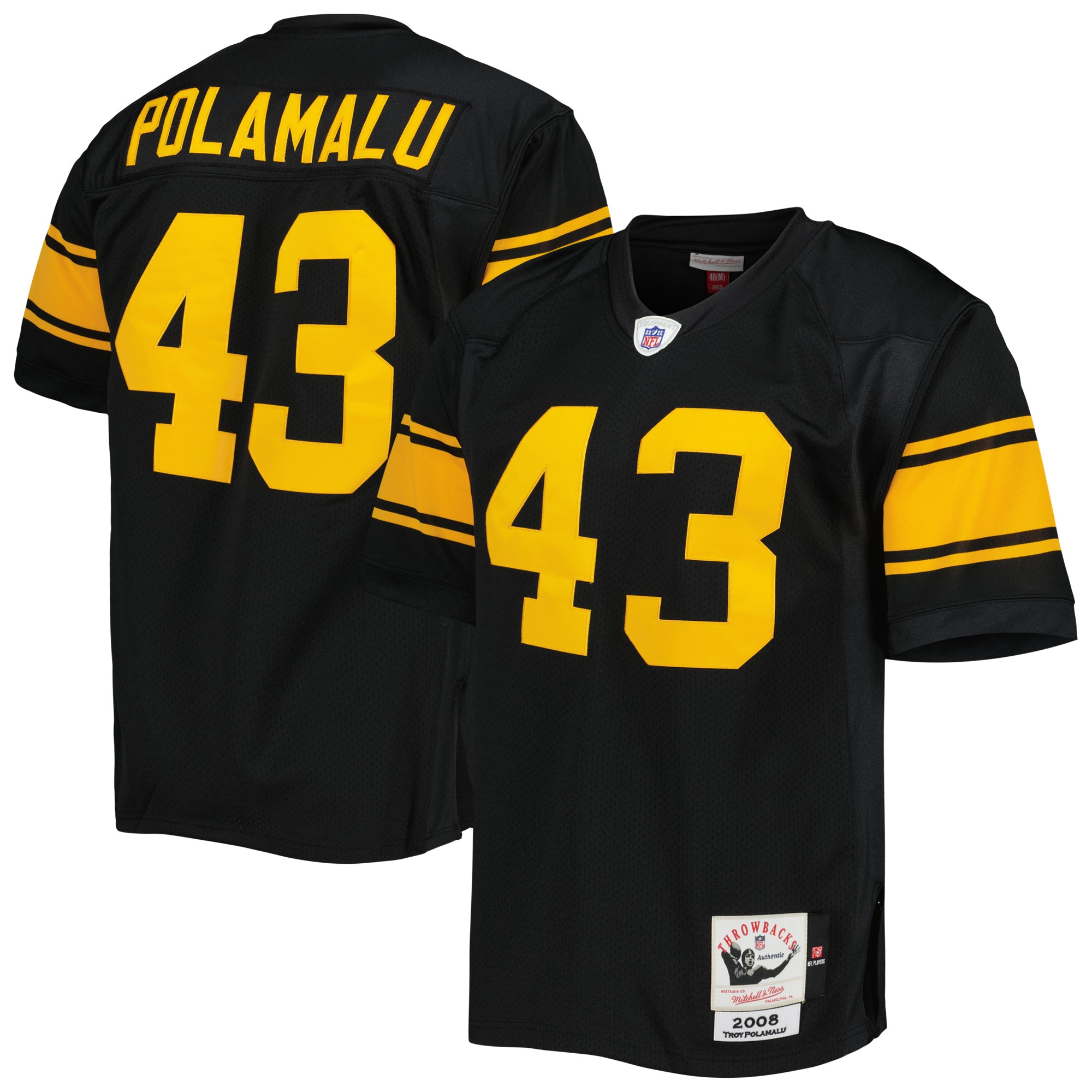 Pittsburgh Steelers 2008 Troy Polamalu Mitchell Ness Black Throwback Retired Player NFL Jersey Men's