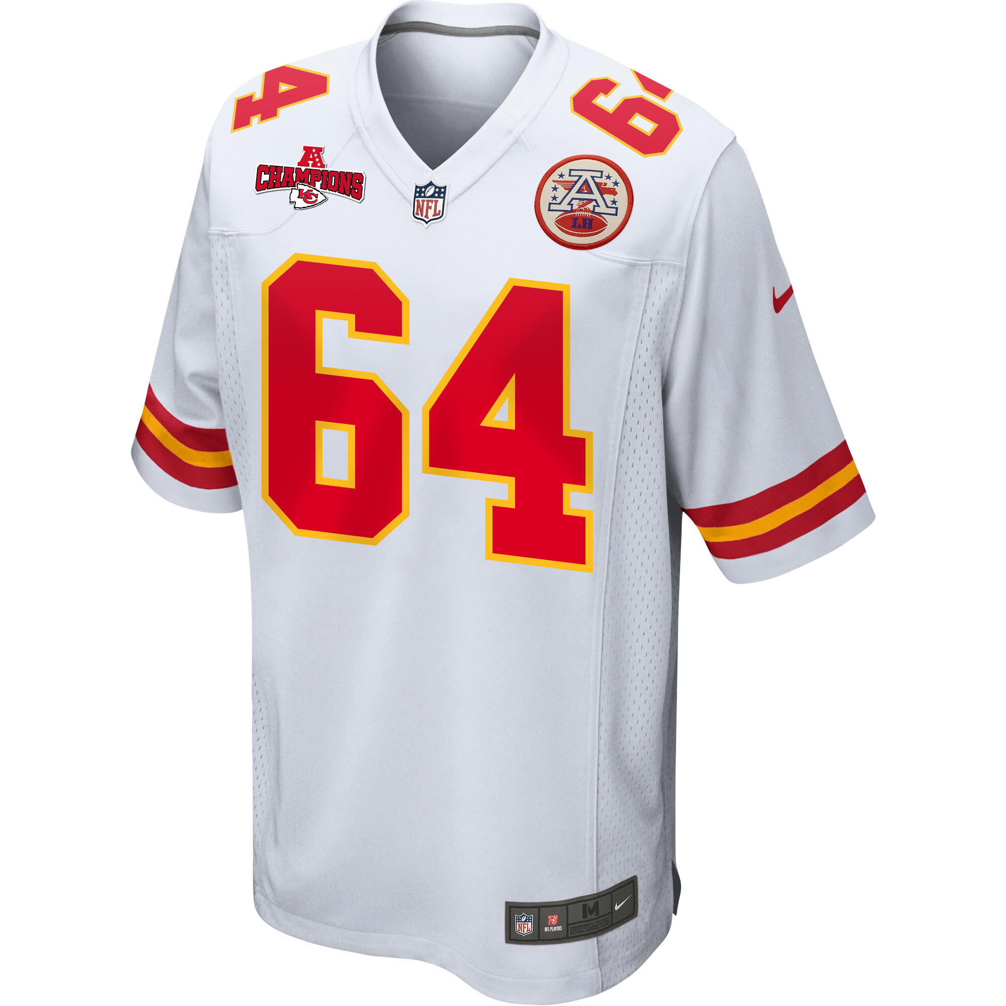 Wanya Morris 64 Kansas City Chiefs AFC Champions Patch Game White NFL Jersey Men's