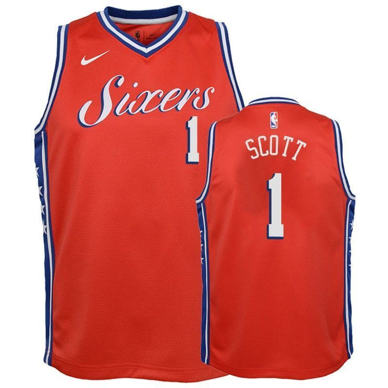 76ers Mike Scott 1 Statet Red NBA Jersey Youth