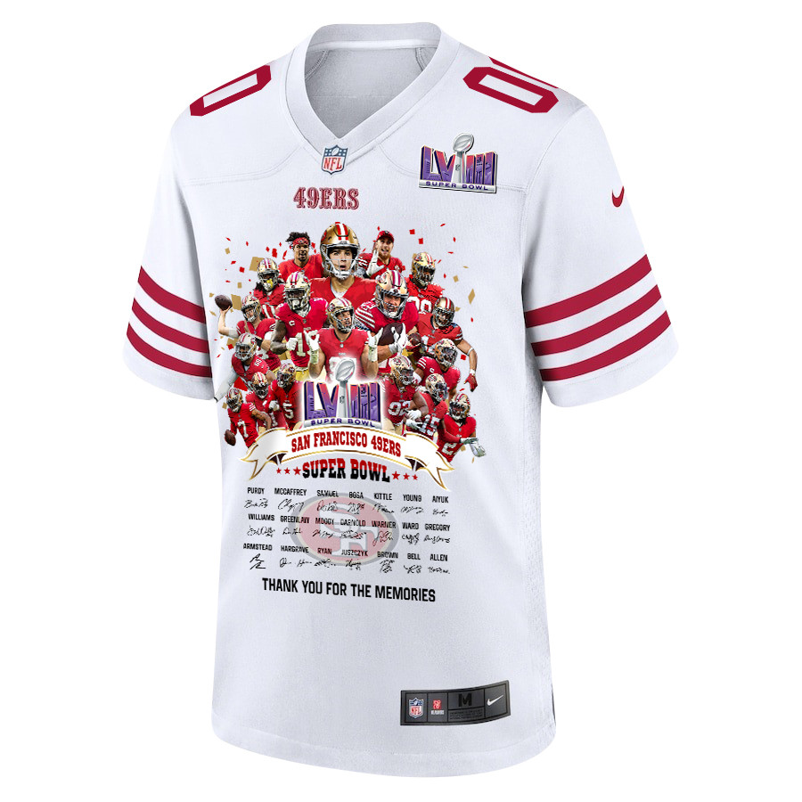 San Francisco 49ers Super Bowl LVIII Thanks For Memories Game Custom White NFL Jersey Men's