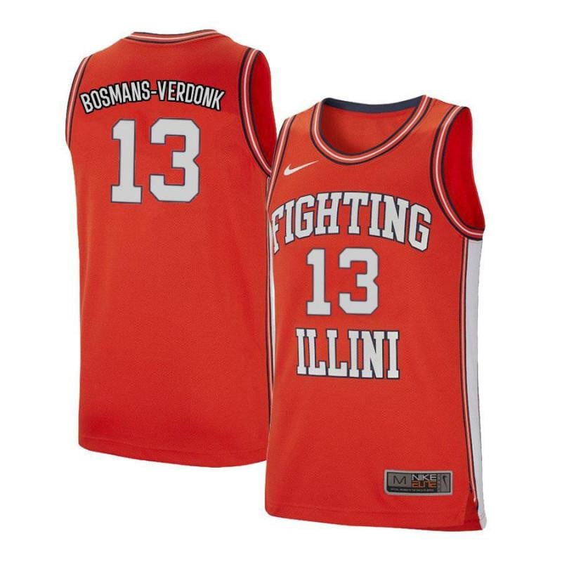 13 Benjamin Bosmans-Verdonk Orange Retro Elite Illinois Fighting Illini NCAA Jersey Men's