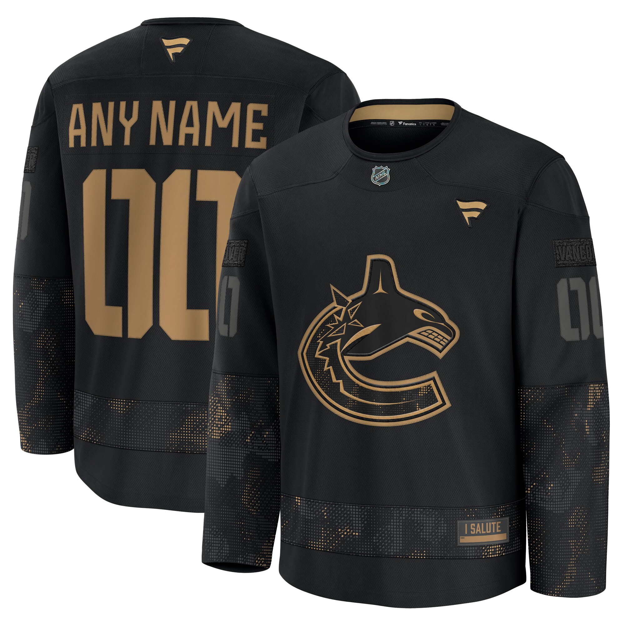 Vancouver Canucks Black 2024 Military Appreciation Custom Practice NHL Jersey Men's