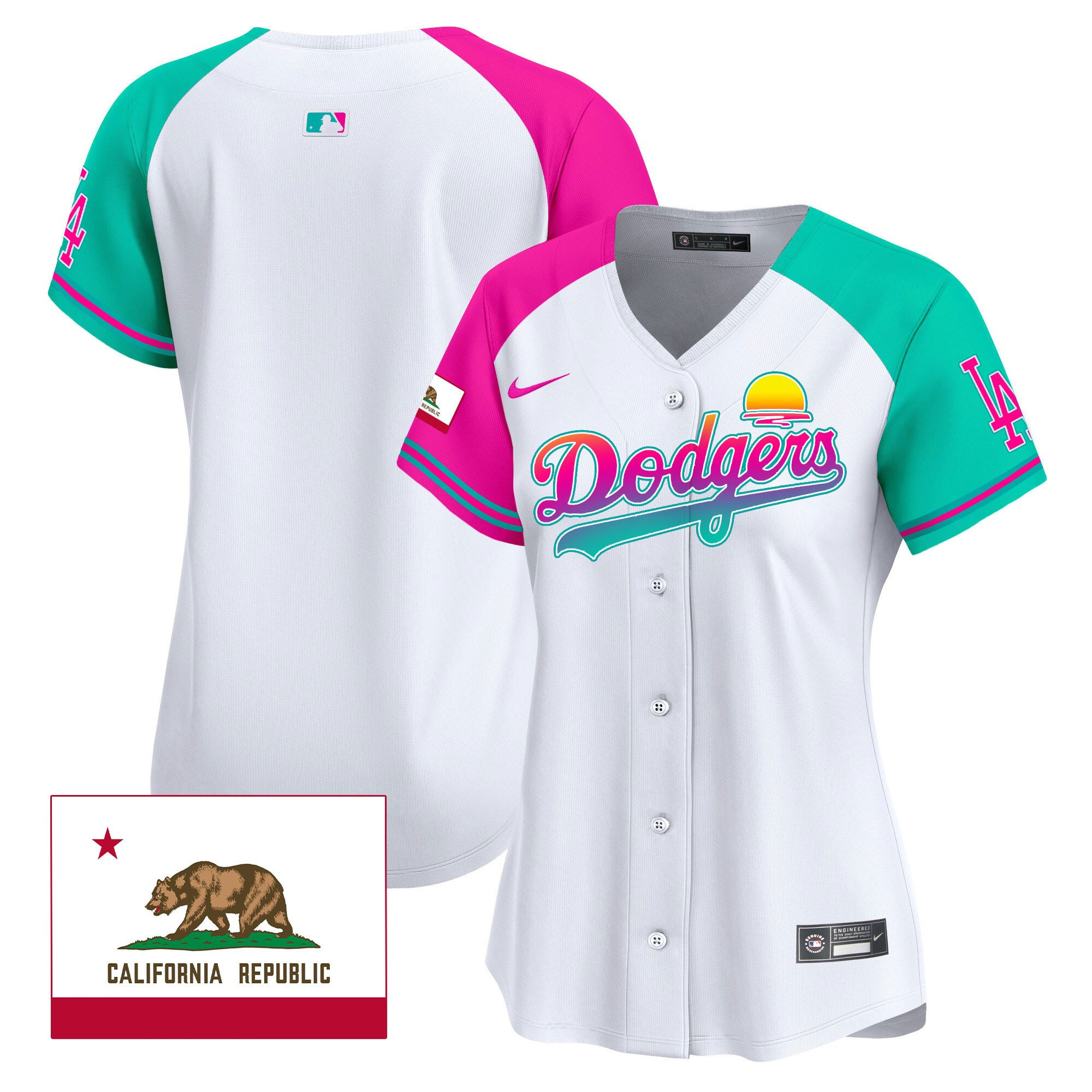 Los Angeles Dodgers 2024 Los Angeles City Style California Republic Patch Alternate MLB Jersey Women's