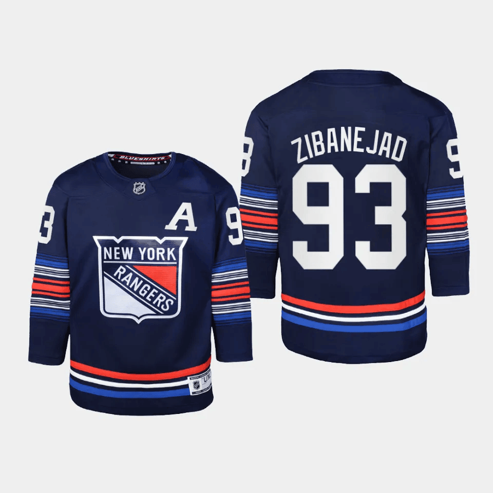 Mika Zibanejad 93 New York Rangers 2024 Alternate Third Navy NHL Jersey Youth