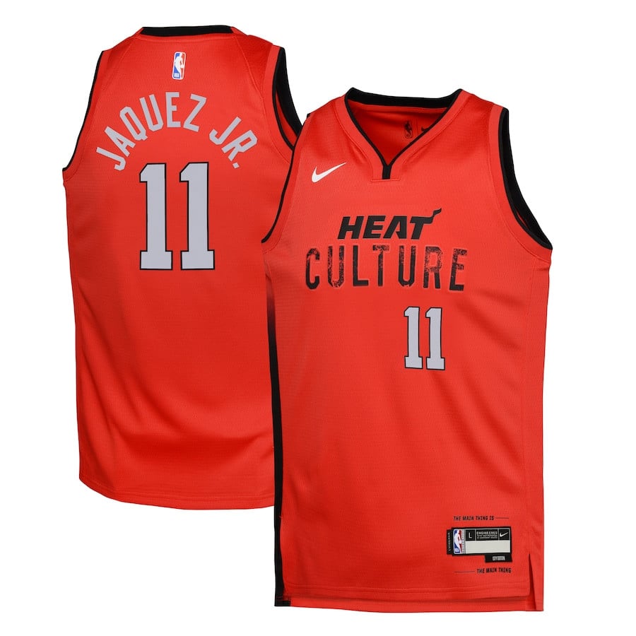 Jaime Jaquez Jr. 11 Miami Heat 2024/25 Swingman Playe City Edition Red NBA Jersey Youth