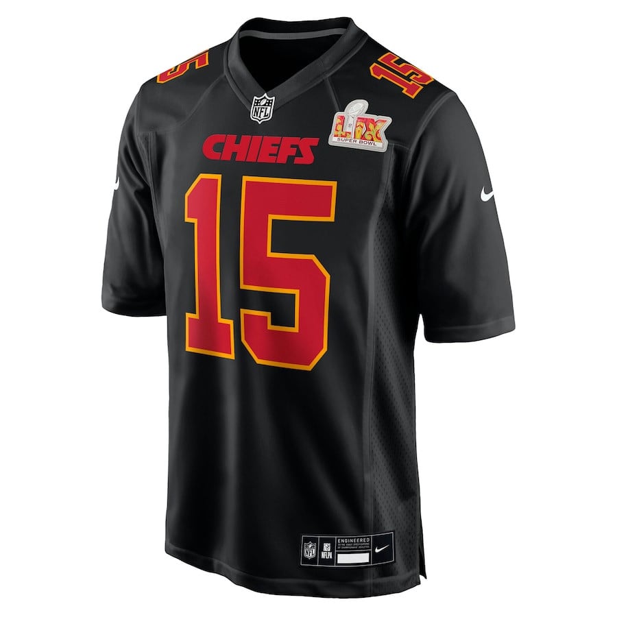 Patrick Mahomes 15 Kansas City Chiefs Super Bowl LIX Fashion Game Carbon Black NFL Jersey Men's