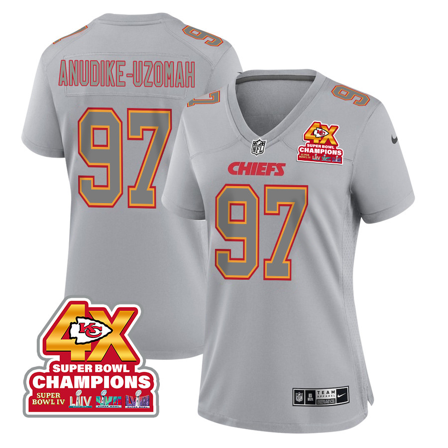 Felix Anudike-Uzomah 97 Kansas City Chiefs Super Bowl LVIII Champions 4X Atmosphere Fashion Game Gray NFL Jersey Women's