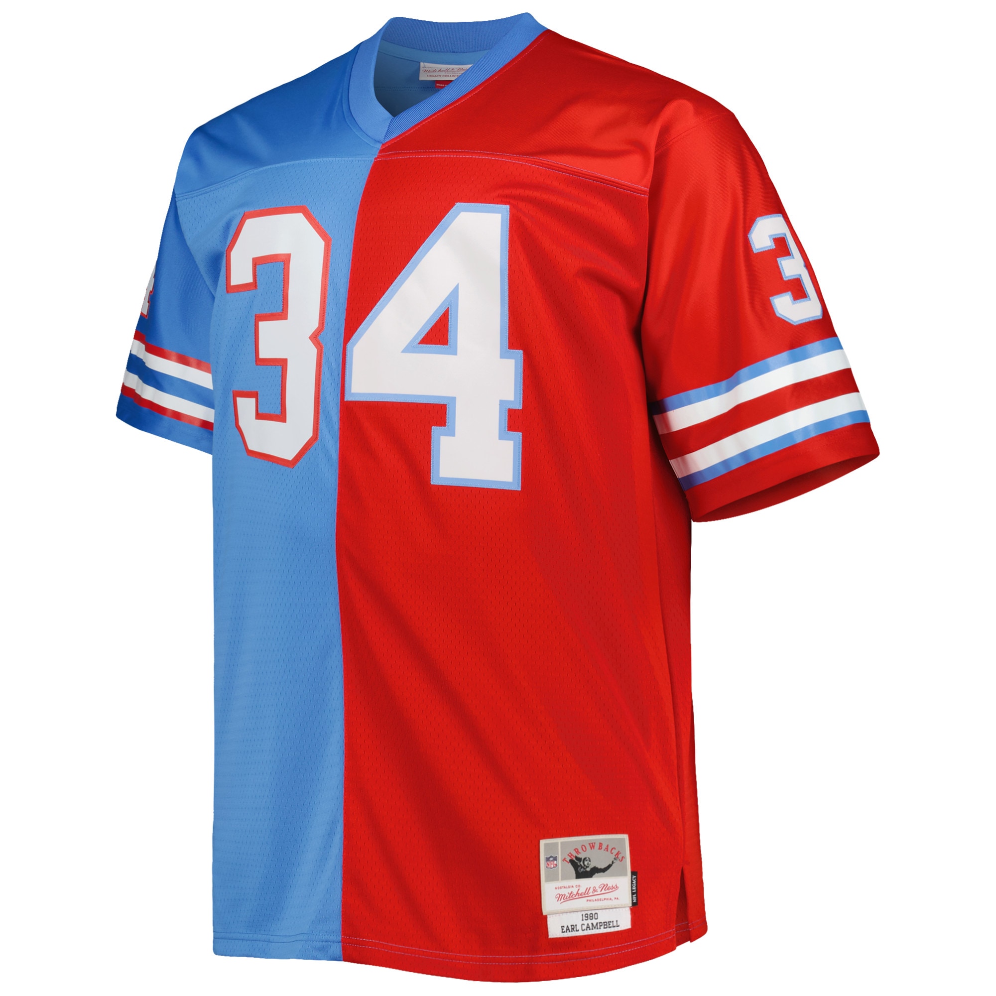 Houston Oilers Earl Campbell Mitchell Ness Light Blue/Red Big Tall Gridiron Classics Split Legacy Retired Player NFL Jersey Men's