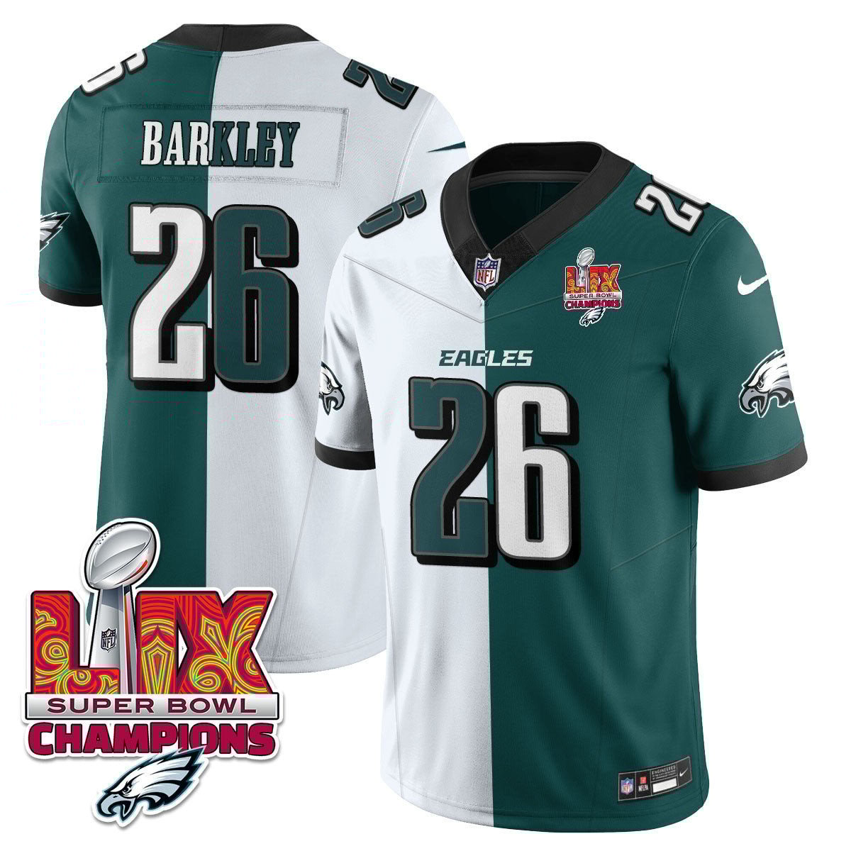 Saquon Barkley 26 Philadelphia Eagles Super Bowl LIX Champions Gold Vapor Limited Split NFL Jersey Men's