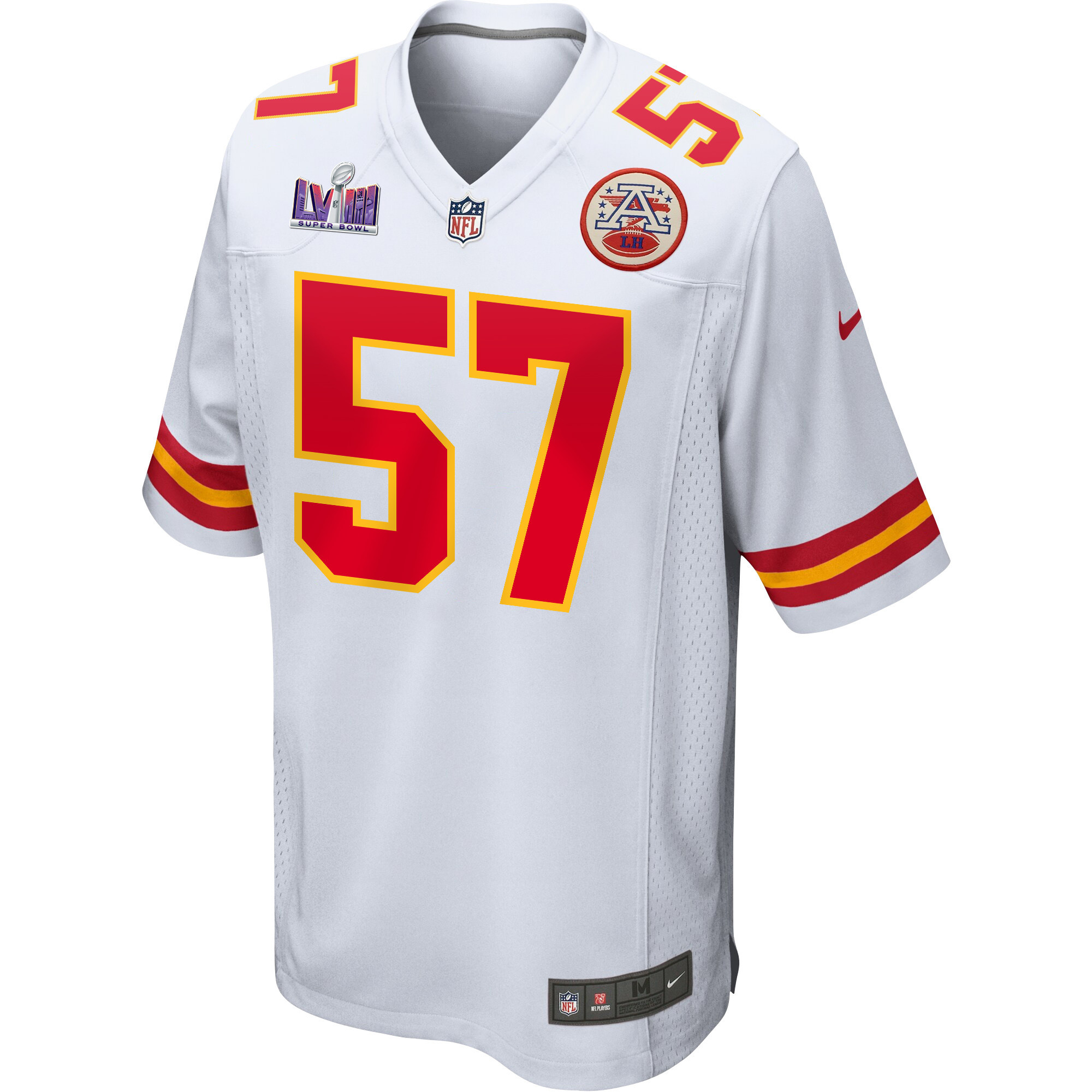 Truman Jones 57 Kansas City Chiefs Super Bowl LVIII Patch Game White NFL Jersey Men's