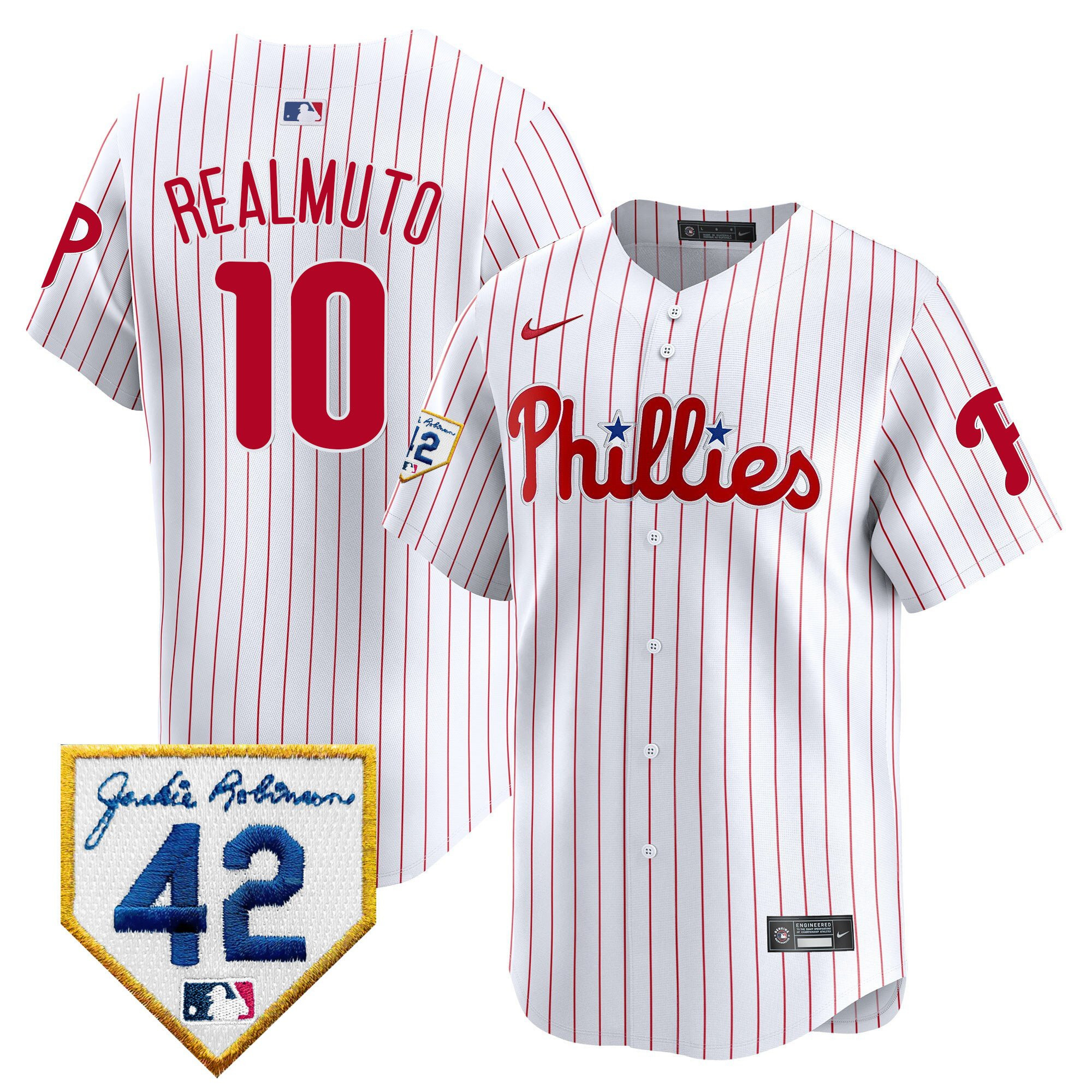 J.T. Realmuto 10 Philadelphia Phillies 2024 Jackie Robinson Patch White MLB Jersey Men's