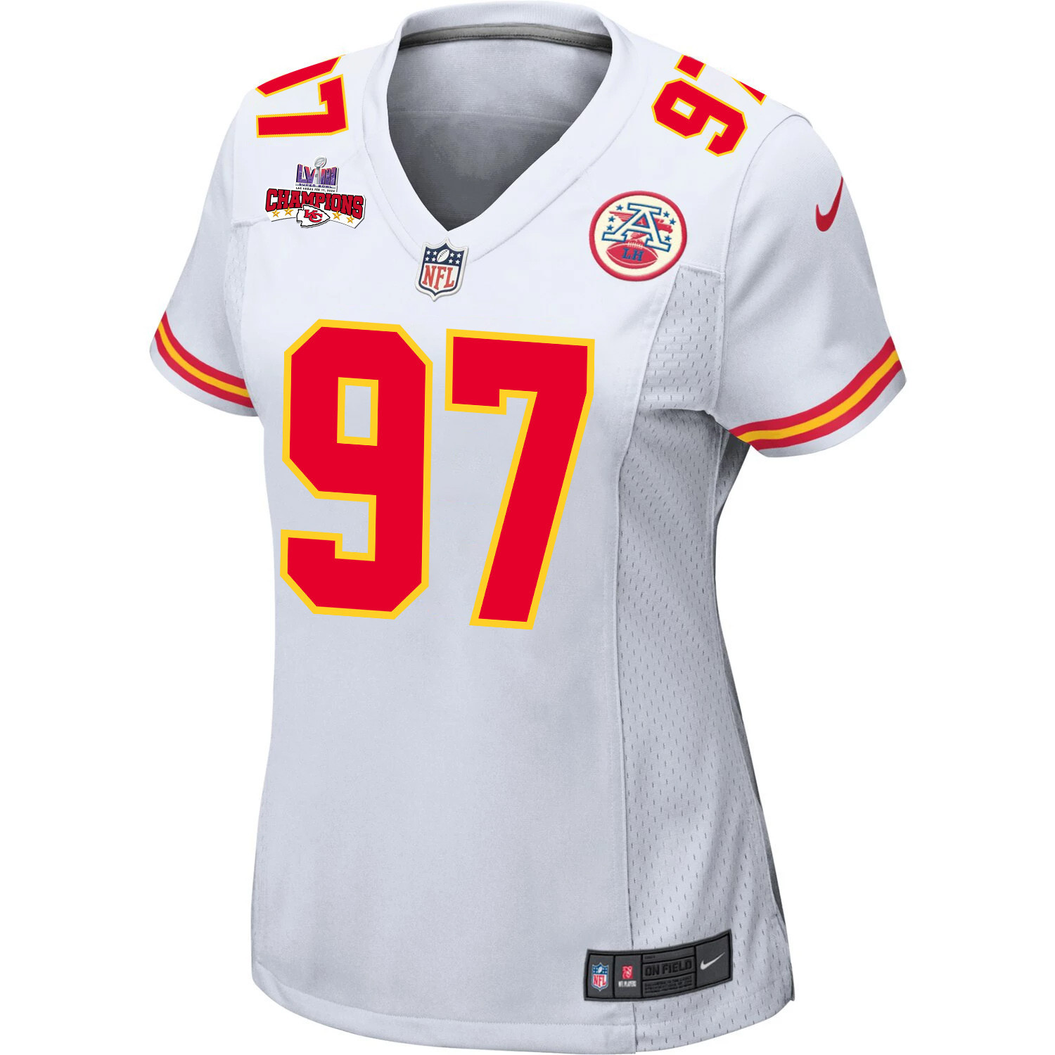Felix Anudike-Uzomah 97 Kansas City Chiefs Super Bowl LVIII Champions 4 Stars Patch Game White NFL Jersey Women's
