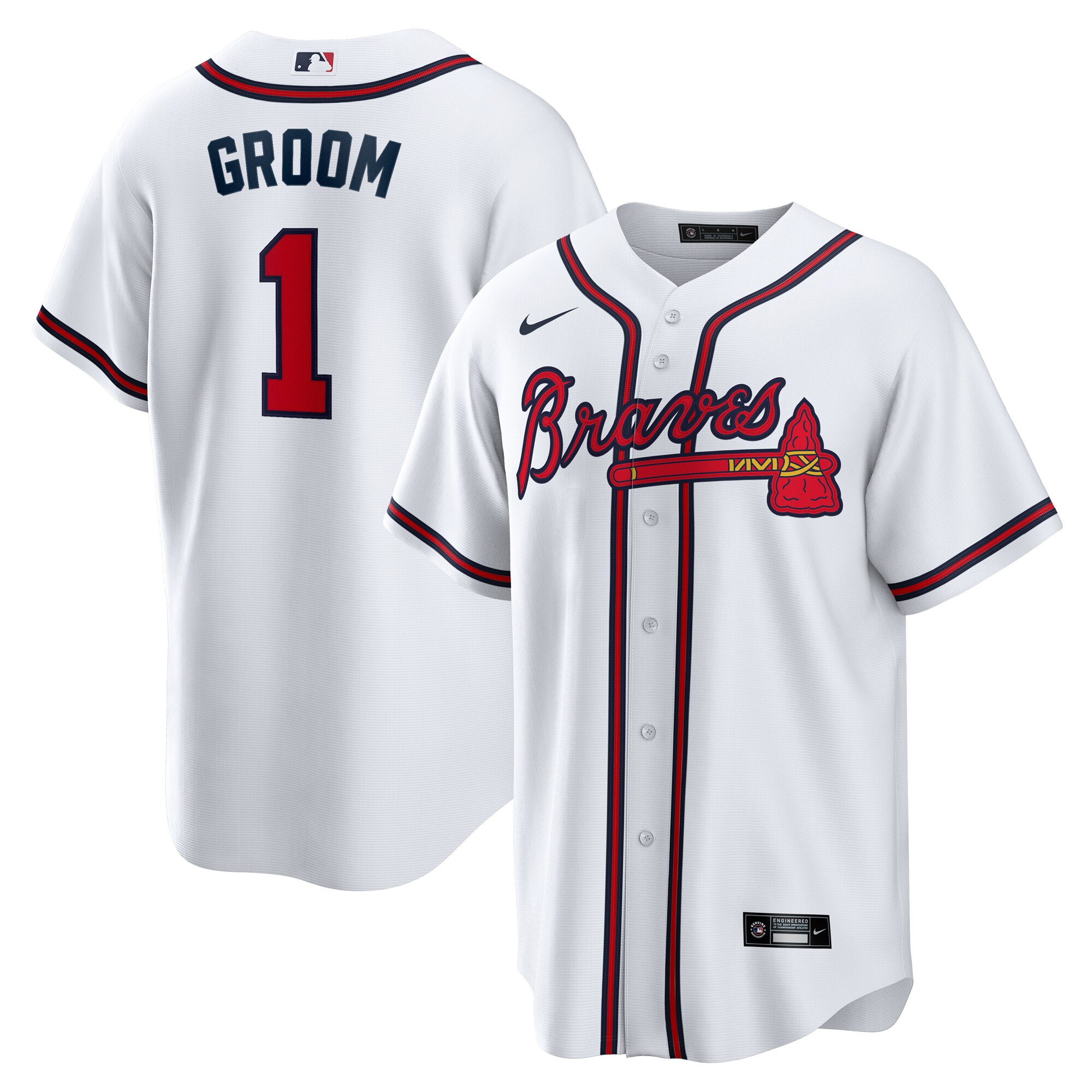 Atlanta Braves White #1 Groom Home MLB Jersey Men's