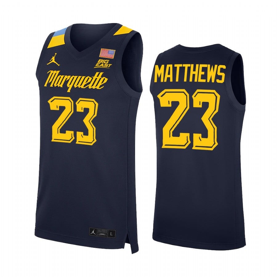 Marquette Golden Eagles Wesley Matthews 23 College Blue Uniform NCAA Jersey Men's