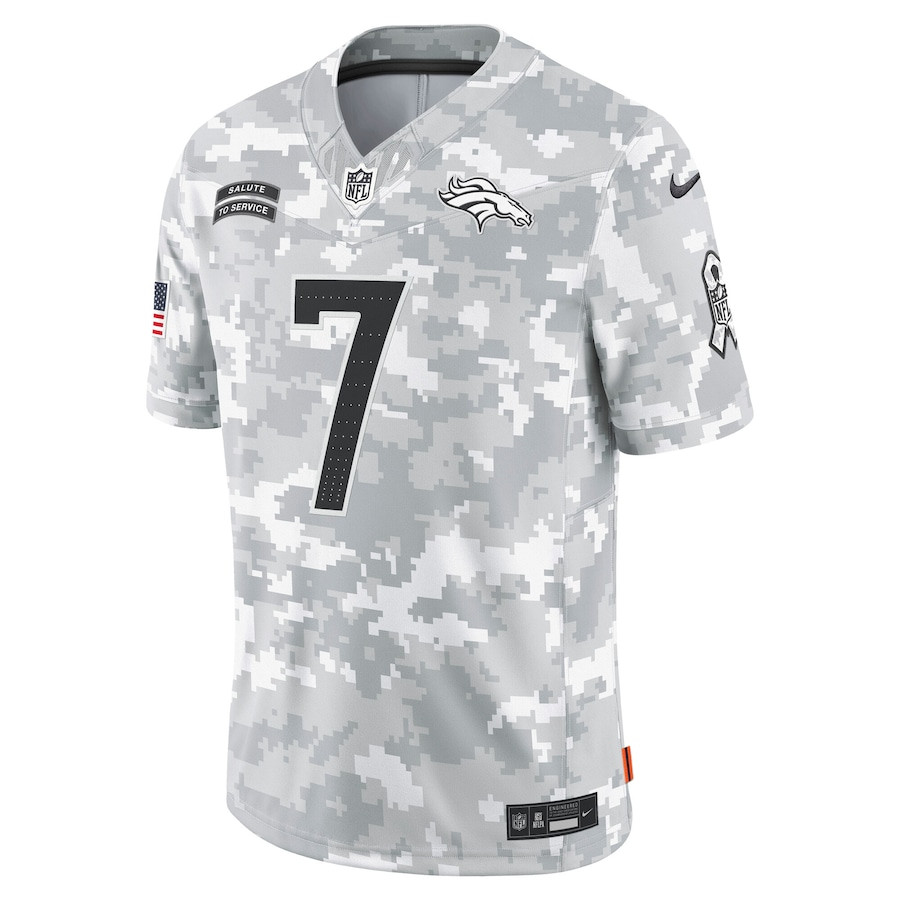 John Elway 7 Denver Broncos 2024 Salute to Service Retired Player Limited Arctic Camo NFL Jersey Men's