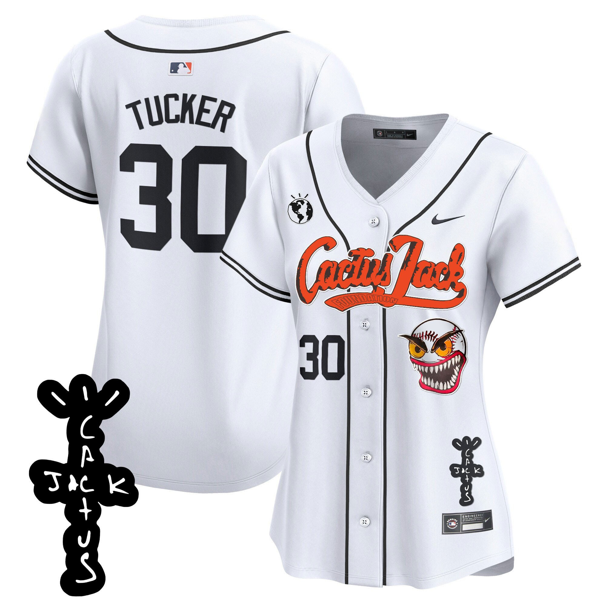 Kyle Tucker 30 Houston Astros Cactus Jack Patch V2 White MLB Jersey Women's