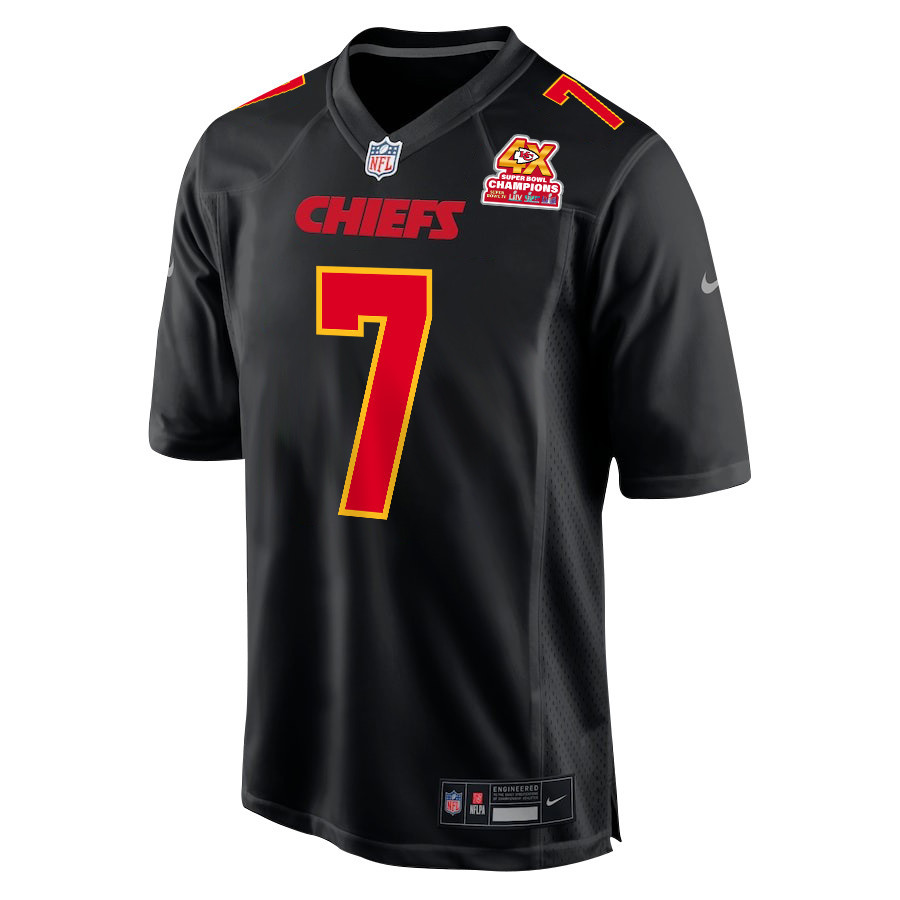 Harrison Butker 7 Kansas City Chiefs Super Bowl LVIII Champions 4X Fashion Game Carbon Black NFL Jersey Men's