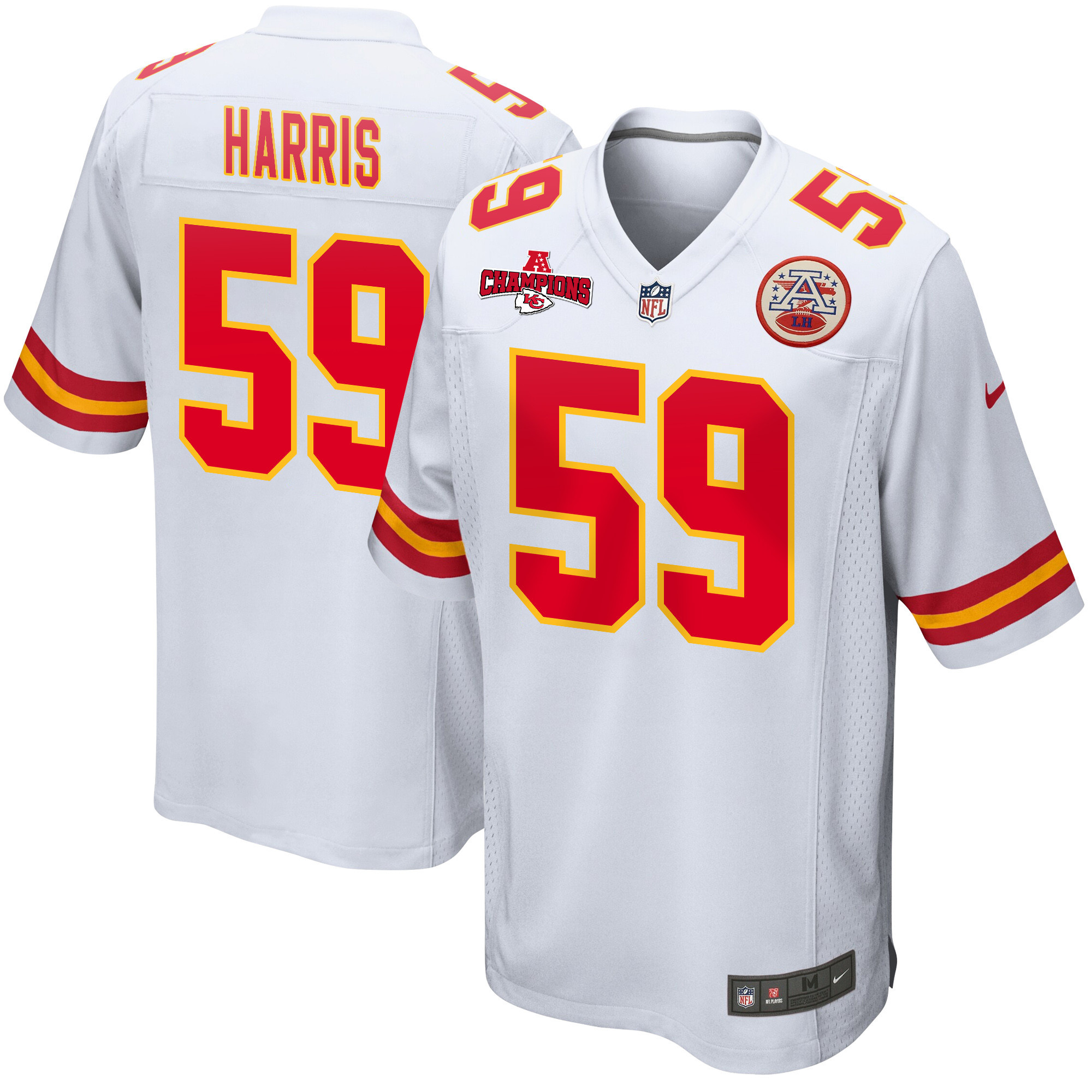 Darius Harris 59 Kansas City Chiefs AFC Champions Patch Game White NFL Jersey Men's