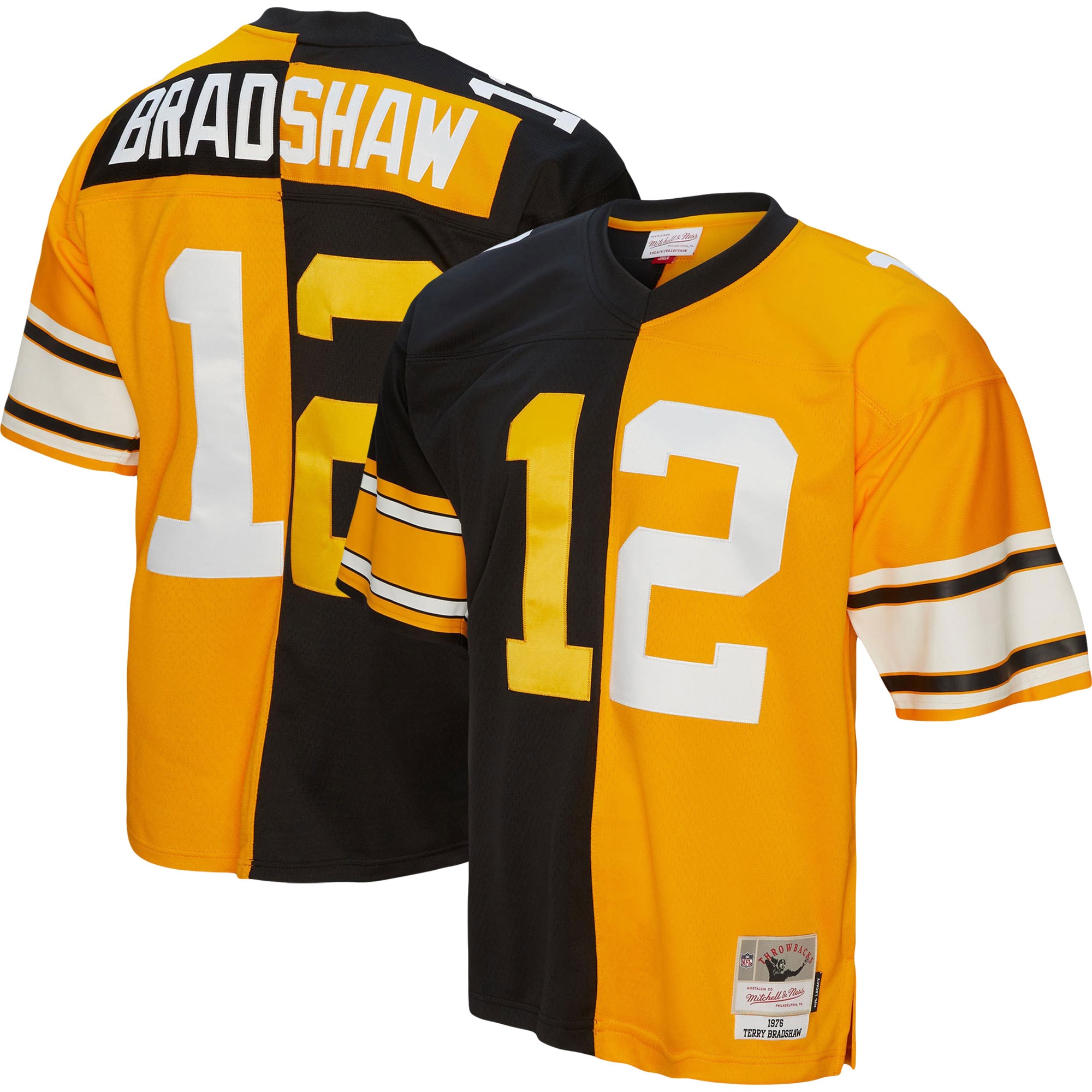 Pittsburgh Steelers Terry Bradshaw Mitchell Ness Black/Gold 1976 Split Legacy NFL Jersey Men's