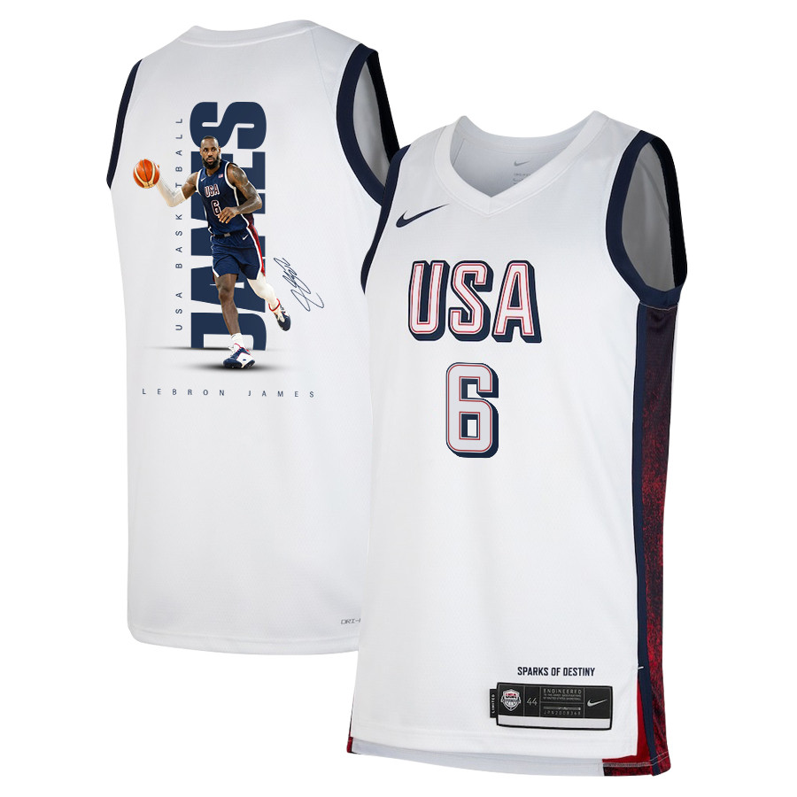 LeBron James 6 Olympic Paris 2024 USA Unisex 2024 Swingman Player White NBA Jersey Unisex
