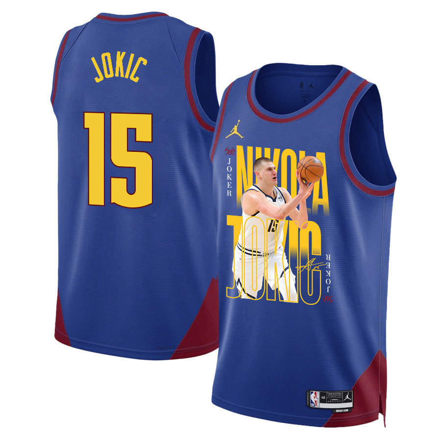 Nikola Jokic 15 Denver Nuggets Joker's Gold 2023 Champions Swingman Blue NBA Jersey Men's