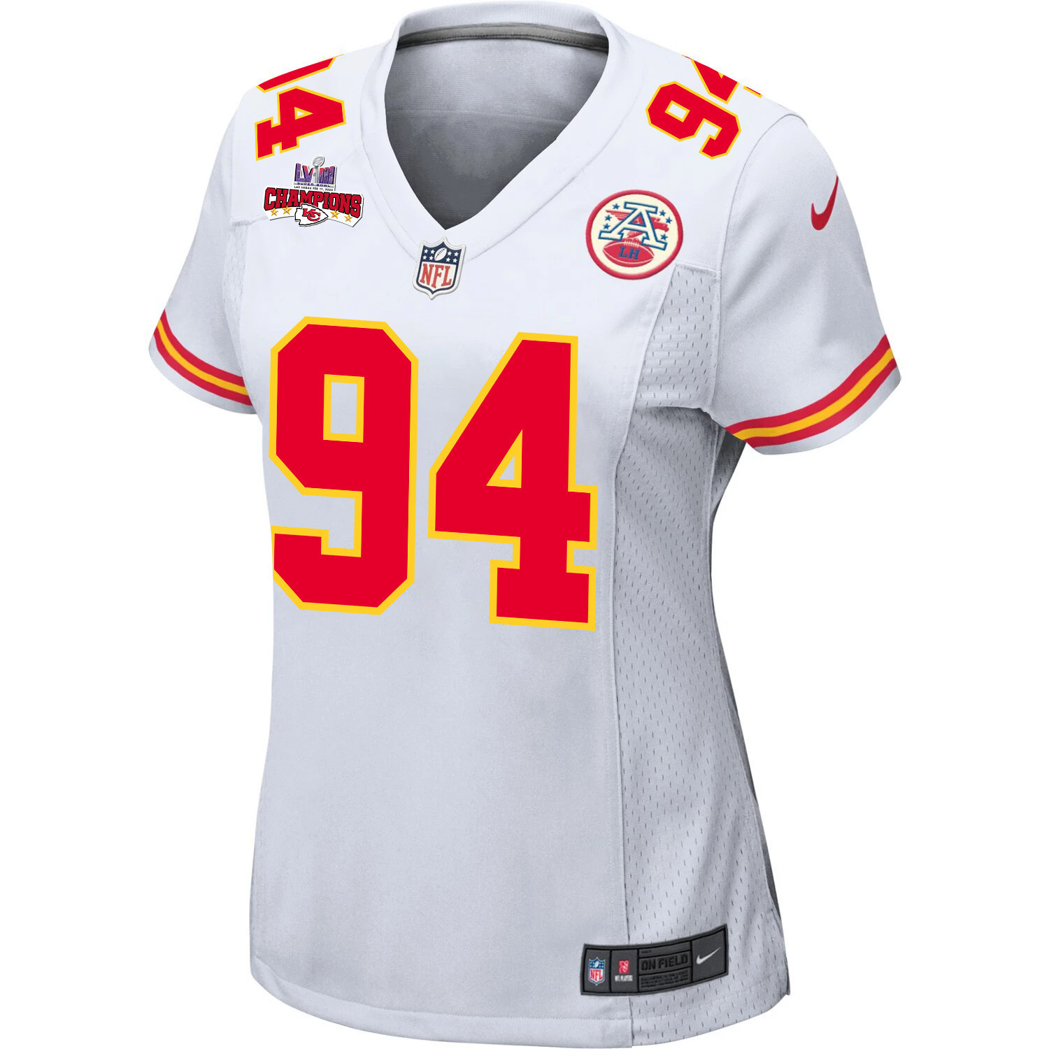 Malik Herring 94 Kansas City Chiefs Super Bowl LVIII Champions 4 Stars Patch Game White NFL Jersey Women's